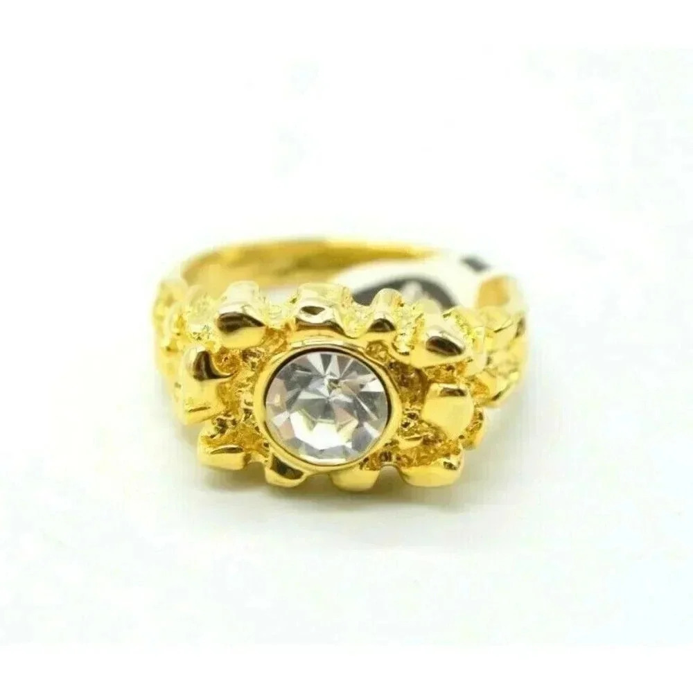 18kt H.G.E. Mans Solitaire Clear Rhinestone Textur